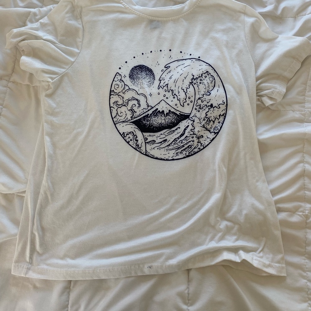 Shein Waves Grafic Tee White